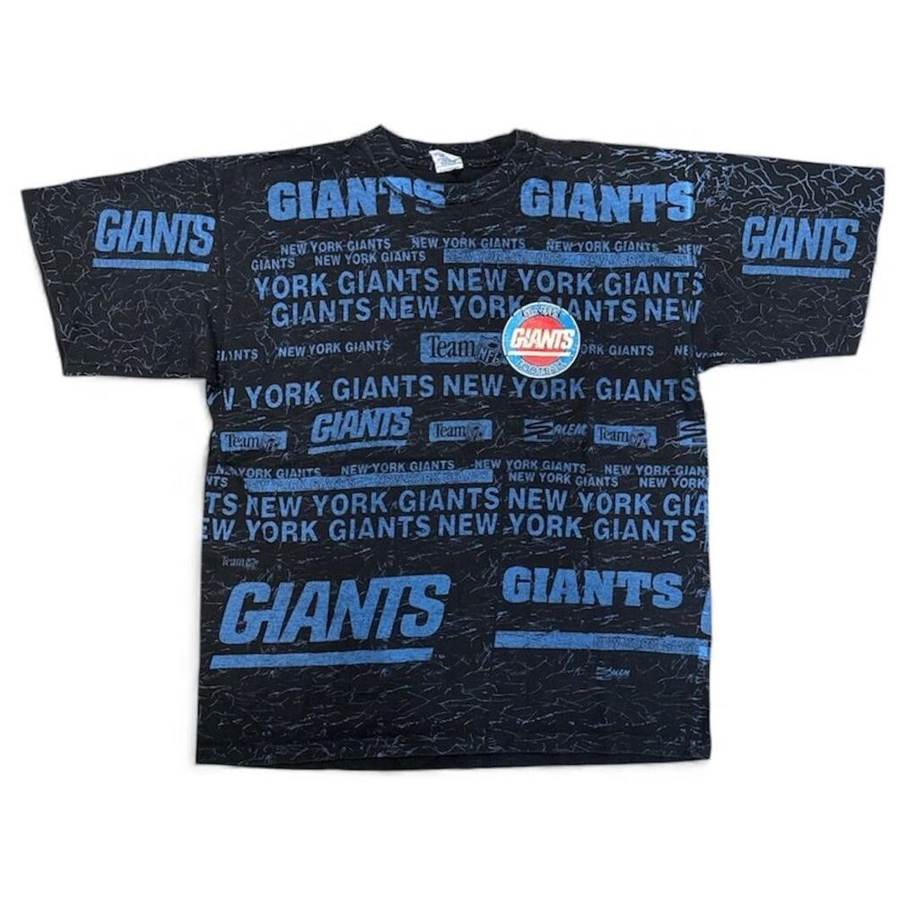 Vintage 90s New York Giants T Shirt AOP NFL Football Salem Single Stitch USA XL